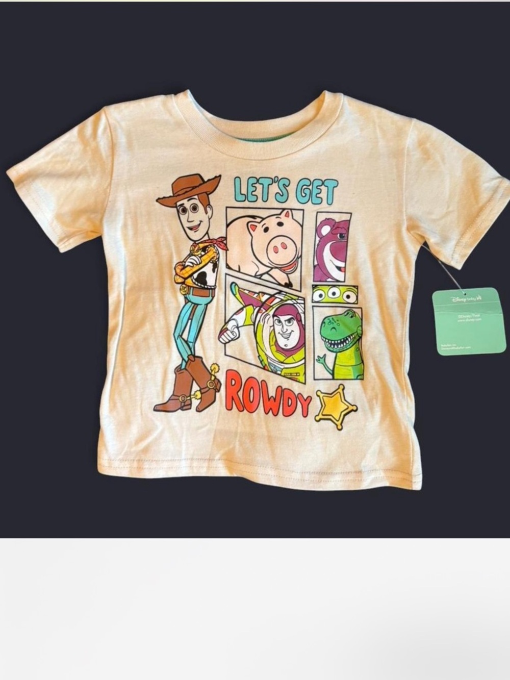 GAP Baby Neon Yellow Tie-Dye Pocket Tee with Toy Story 2-piece outfit - Picture 3 of 6